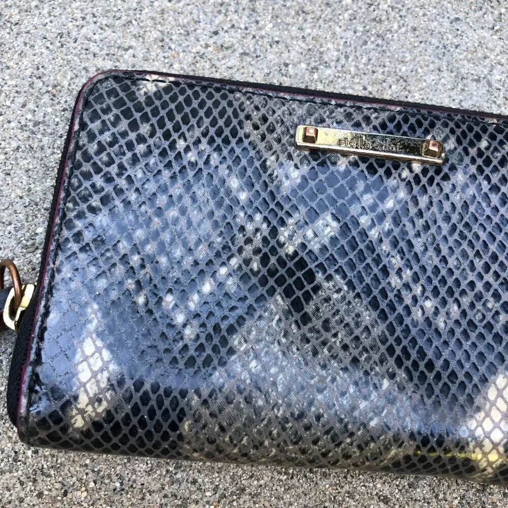 STELLA & DOT Faux Snakeskin Wallet Womens Zip Around Clutch 6" x 3.5"​​​ - Picture 4 of 11